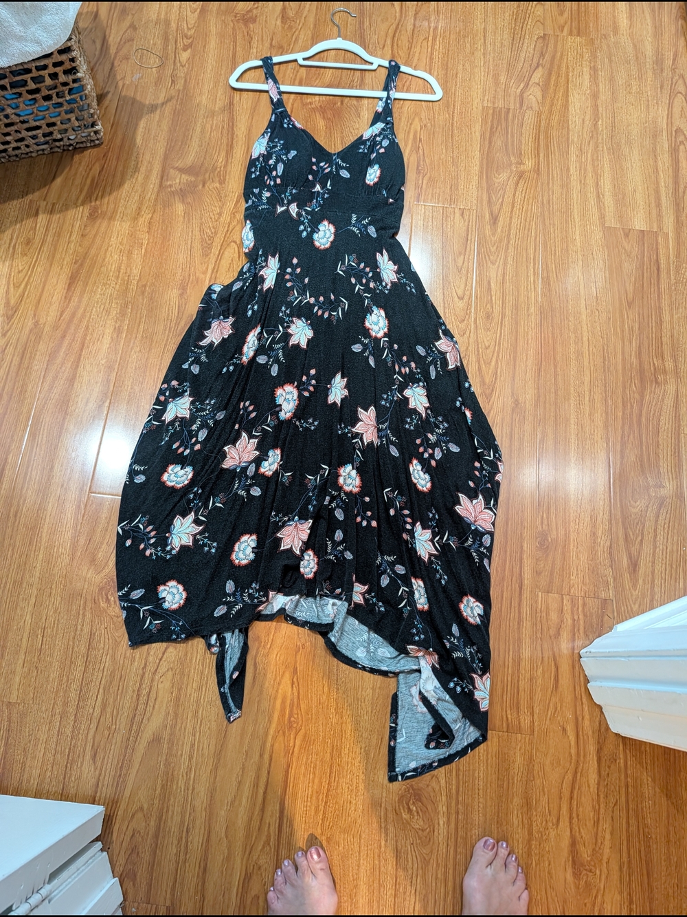 American Rag Black Floral Sundress with Pink Accents
